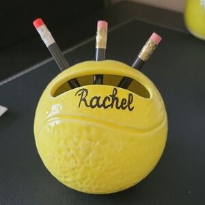 Yellow Tennis Ball Pencil Holder